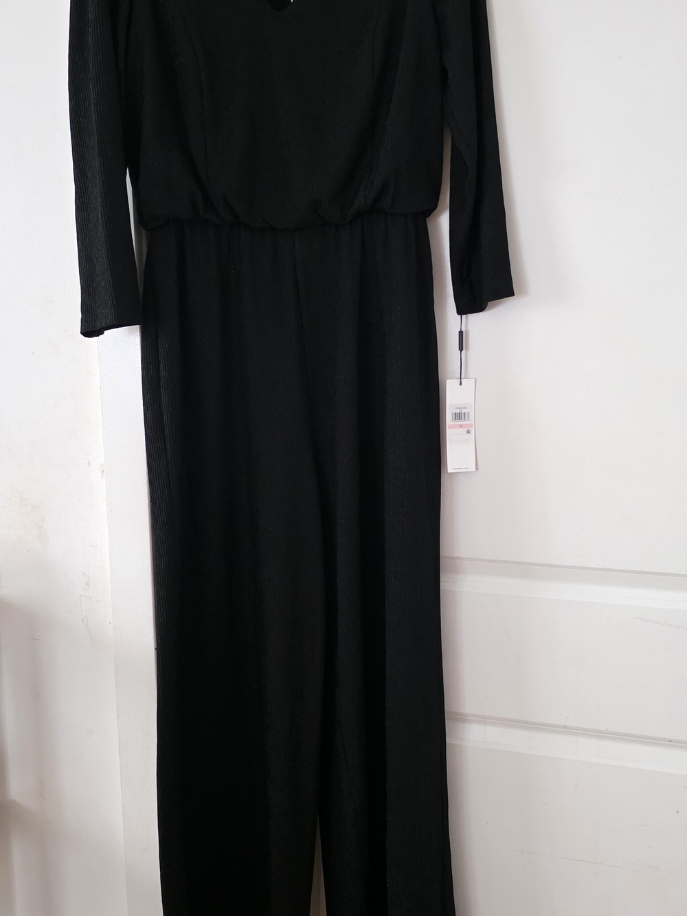 Calvin Klein Black Long-Sleeve V-Neck Jumpsuit